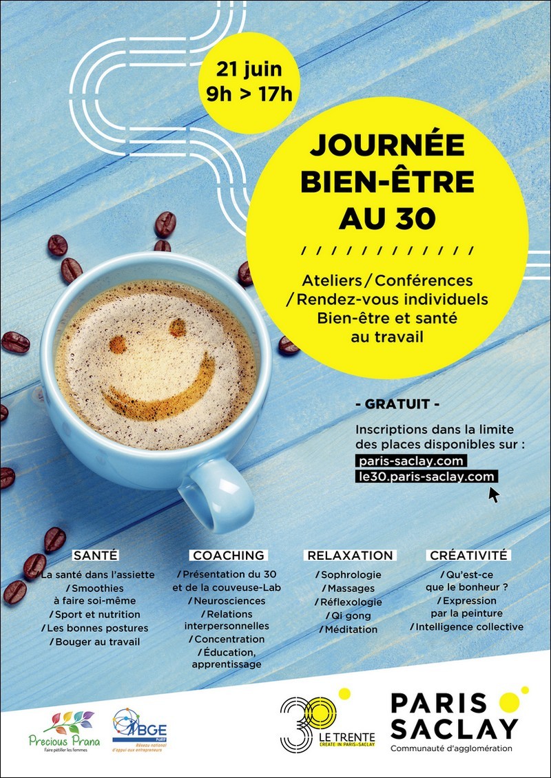 Affiche de la Journée du Bien-être au travail, organisée par la Communauté d'agglomération de Paris-Saclay 